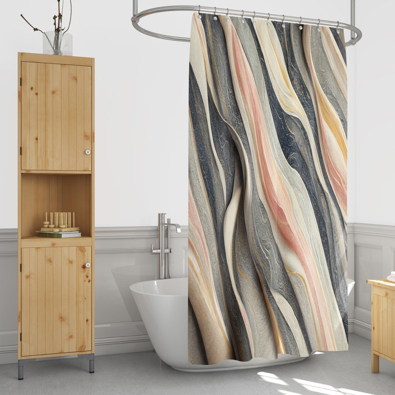 Marbled Rock Abstract Shower Curtain Optional Towels - Image 3