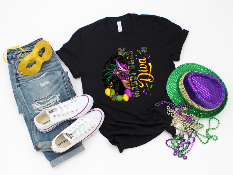 Mardi Gras Party Shirt, Mardi Afro Shirt, Diva Shirt, Fat Tuesday Shirt, Saints New Orleans Shirt - Image 2