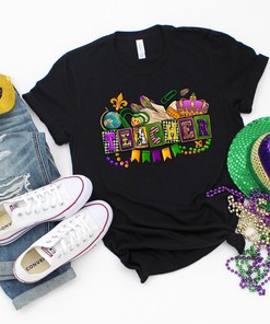 Mardi Gras Teacher Shirt, Nola Shirt, Fat Tuesday Shirt, Flower de luce tee, Saints New Orleans Shirt
