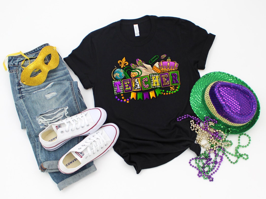 Mardi Gras Teacher Shirt, Nola Shirt, Fat Tuesday Shirt, Flower de luce tee, Saints New Orleans Shirt