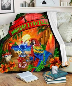 Margaritaville Black Parrot Beach Sherpa Fleece Blanket Gifts for Family, for Couple
