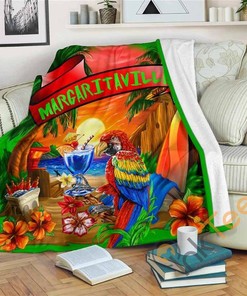 Margaritaville Lime Green Parrot Beach Sherpa Fleece Blanket Gifts for Family, for Couple