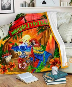 Margaritaville Orange Parrot Beach Sherpa Fleece Blanket Gifts for Family, for Couple