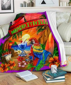 Margaritaville Purple Parrot Beach Sherpa Fleece Blanket Gifts for Family, for Couple