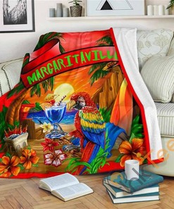 Margaritaville Red Beach Sherpa Fleece Blanket Gifts for Family, for Couple