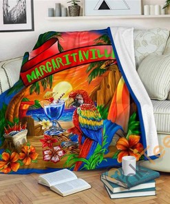 Margaritaville Royal Blue Parrot Beach Sunset Sherpa Fleece Blanket Gifts for Family, for Couple