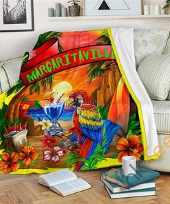 Margaritaville Yellow Parrot Beach Sunset Sherpa Fleece Blanket Gifts for Family, for Couple