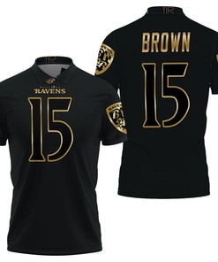 Marquise Brown #15 Baltimore Ravens Nfl American Football Team Black Golden Edition Vapor 3d Designed Allover Gift For Baltimore Fans Polo Shirt