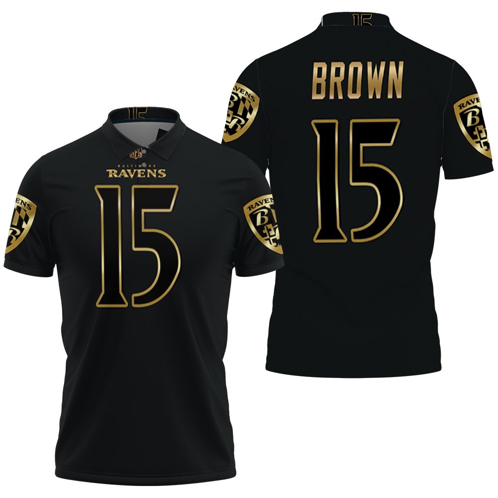 Marquise Brown #15 Baltimore Ravens Nfl American Football Team Black Golden Edition Vapor 3d Designed Allover Gift For Baltimore Fans Polo Shirt
