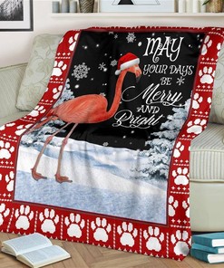 May Your Day Be Merry And Bright Flamingo Xmas Sherpa Fleece Blanket Gifts for Family, for Couple