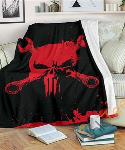 Mechanic Skull Sherpa Fleece Blanket Gifts for Family, for Couple