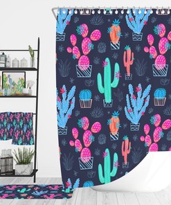 Memphis Cactus Shower Curtain, Bath, Towel Options