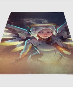 Mercy Overwatch Angel Healer Sherpa Fleece Blanket Gifts for Family, for Couple