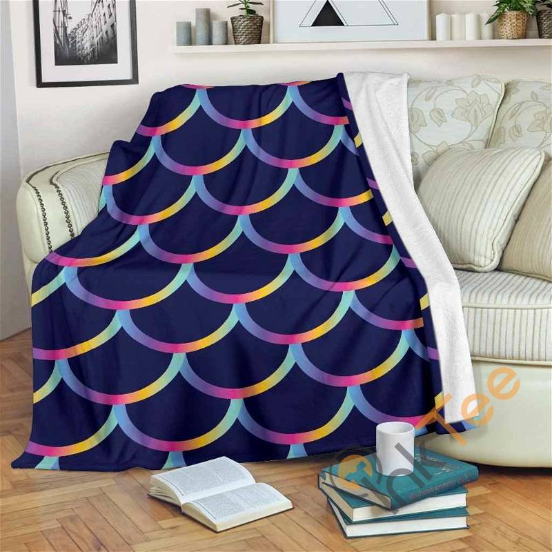 Mermaid Scales Pattern Sherpa Fleece Blanket Gifts for Family, for Couple