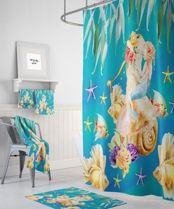 Mermaid Shower Curtain, Bath Towels, Bath Mat