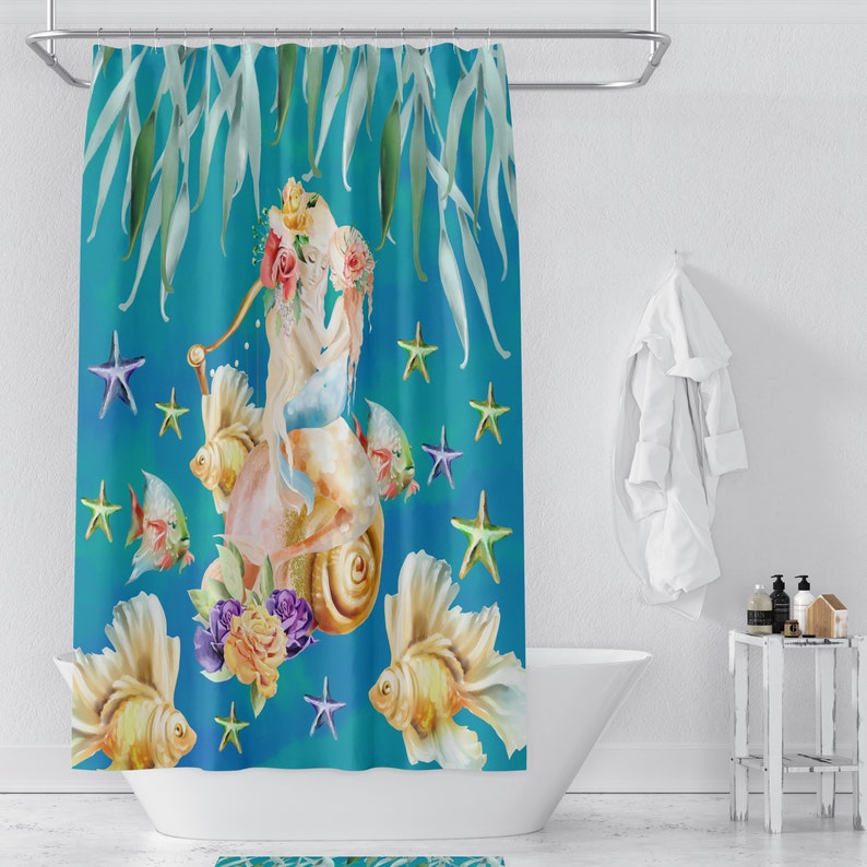 Mermaid Shower Curtain, Bath Towels, Bath Mat - Image 2