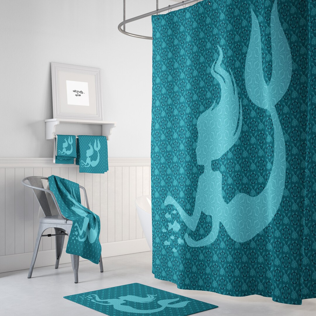 Mermaid Shower Curtain, Green Mermaid Decor, Bathroom Decor