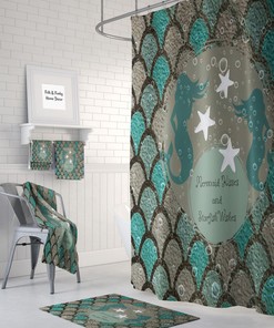 Mermaid Shower Curtain, Mermaid Theme Bathroom Decor