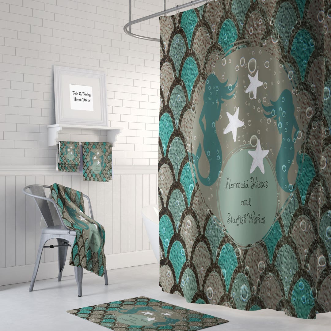 Mermaid Shower Curtain, Mermaid Theme Bathroom Decor