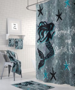 Mermaid Shower Curtain Mermaid Wishes And Starfish Kisses Optional Bath, Towels