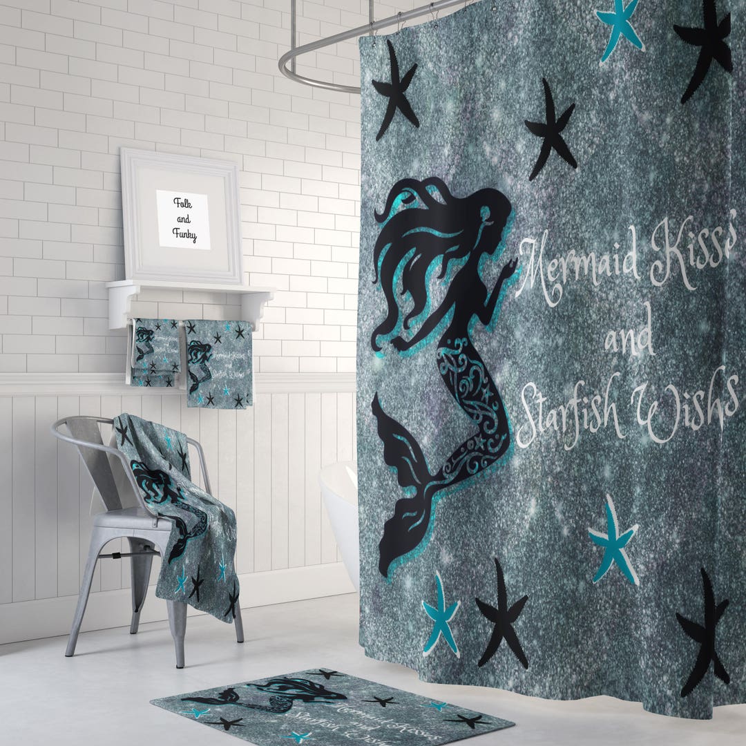 Mermaid Shower Curtain Mermaid Wishes And Starfish Kisses Optional Bath, Towels