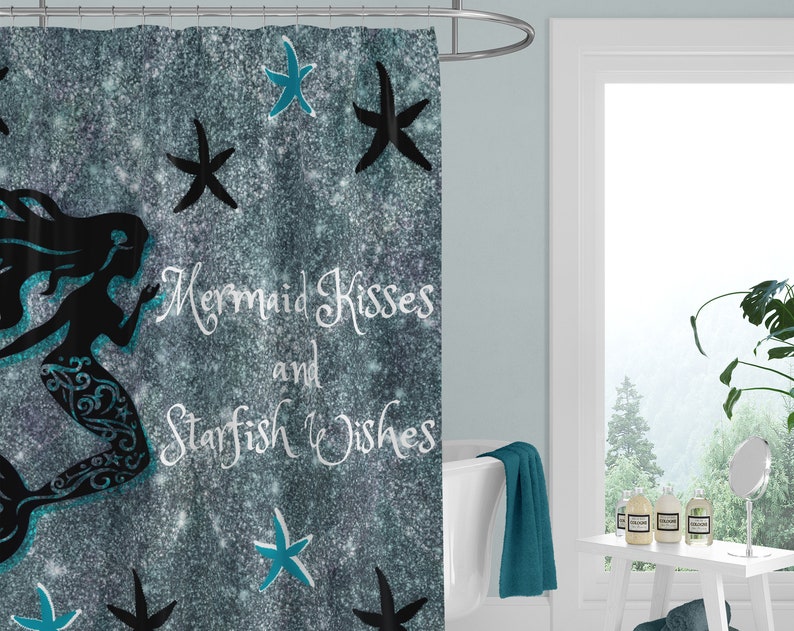Mermaid Shower Curtain Mermaid Wishes And Starfish Kisses Optional Bath, Towels - Image 2