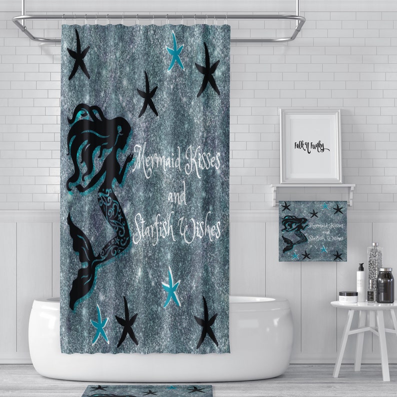 Mermaid Shower Curtain Mermaid Wishes And Starfish Kisses Optional Bath, Towels - Image 3