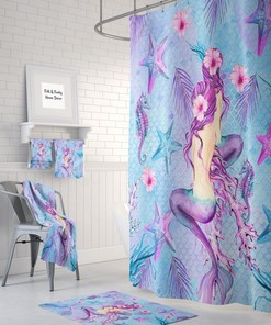 Mermaid Shower Curtain, Purple Shower Curtain, Mermaid Bathroom Decor