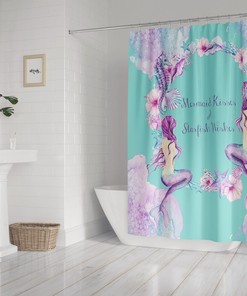 Mermaid Shower Curtain, Turquoise and Pink Bathroom Decor