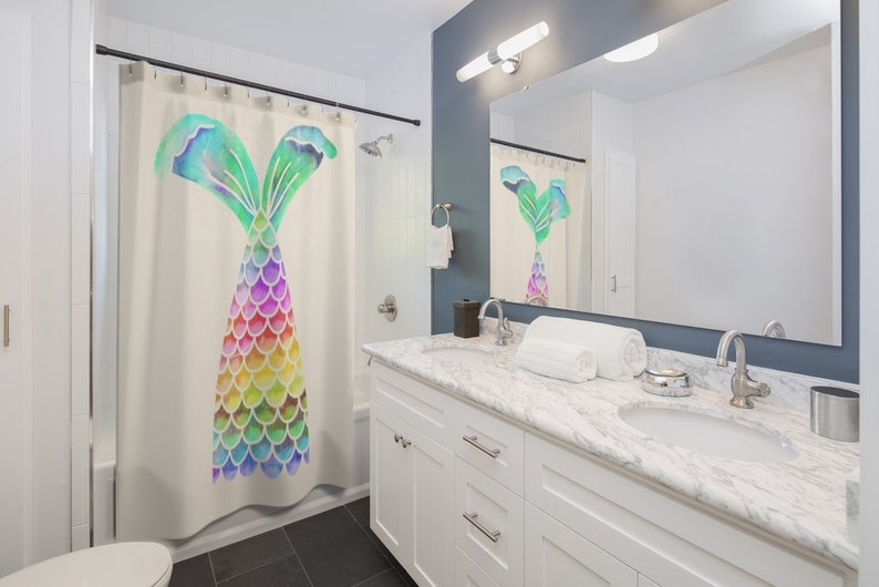 Mermaid Tail Shower Curtain Dorm Room Decor, Girl'S Bathroom - Image 2