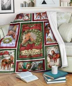 Merry Christmas Horse Xmas Horse Lover Sherpa Fleece Blanket Gifts for Family, for Couple