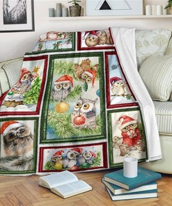 Merry Christmas Owl Xmas Owl Lover Sherpa Fleece Blanket Gifts for Family, for Couple