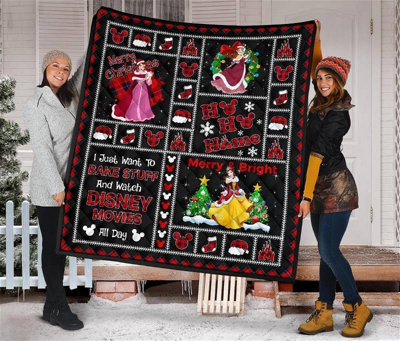 Merry Christmas Princess Belle Xmas Gift Disney Fan Quilt