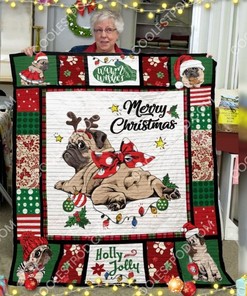 Merry Christmas Pug Great Gift Quilt Blanket Bedding Set