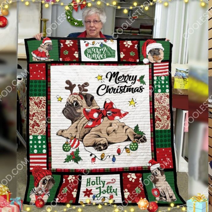 Merry Christmas Pug Great Gift Quilt Blanket Bedding Set