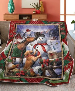 Merry Christmas Quilt Blanket Bedding Set, Christmas Farm Animals And Snowman Quilt Blanket Bedding Set