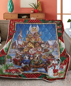 Merry Christmas Quilt Blanket Bedding Set, Christmas Gift, Canine Christmas Tree Quilt Blanket Bedding Set