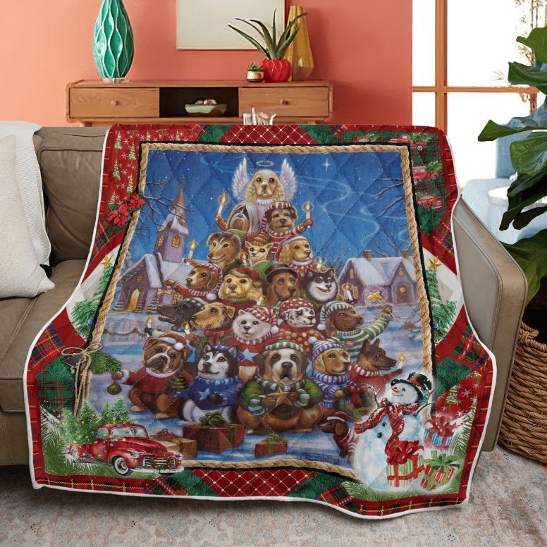 Merry Christmas Quilt Blanket Bedding Set, Christmas Gift, Canine Christmas Tree Quilt Blanket Bedding Set