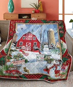 Merry Christmas Quilt Blanket Bedding Set, Christmas Gift, Christmas A Snowy Day Of The Farm Quilt Blanket Bedding Set