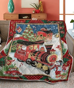 Merry Christmas Quilt Blanket Bedding Set, Christmas Gift, Christmas All Aboard Quilt Blanket Bedding Set