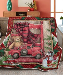 Merry Christmas Quilt Blanket Bedding Set, Christmas Gift, Christmas Bear In Chair Quilt Blanket Bedding Set