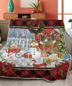 Merry Christmas Quilt Blanket Bedding Set, Christmas Gift, Christmas Farm Animals Quilt Blanket Bedding Set
