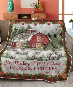 Merry Christmas Quilt Blanket Bedding Set, Christmas Gift, Christmas He Makes Me Lie Down Goat Art Quilt Blanket Bedding Set