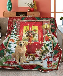 Merry Christmas Quilt Blanket Bedding Set, Christmas Gift, Christmas Welcome Labrador Quilt Blanket Bedding Set