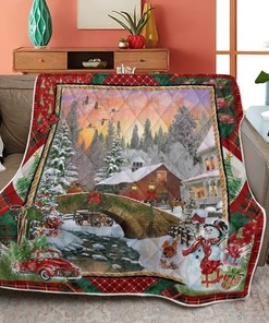 Merry Christmas Quilt Blanket Bedding Set, Christmas Gift, Country Christmas Quilt Blanket Bedding Set