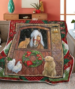 Merry Christmas Quilt Blanket Bedding Set, Christmas Gift, Farm Animals Christmas Quilt Blanket Bedding Set