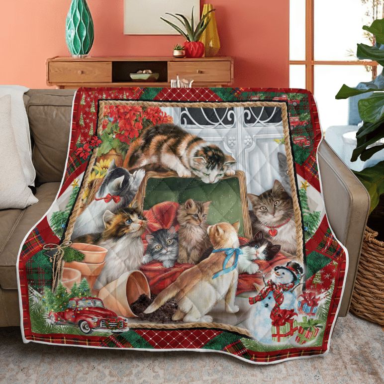 Merry Christmas Quilt Blanket Bedding Set, Christmas Gift, Garden Cats Quilt Blanket Bedding Set