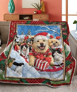 Merry Christmas Quilt Blanket Bedding Set, Christmas Gift, Here We Come Quilt Blanket Bedding Set