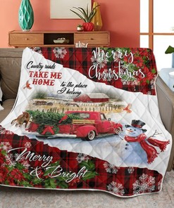 Merry Christmas Quilt Blanket Bedding Set, Christmas Gift, Merry Christmas Country Road Take Me Home Quilt Blanket Bedding Set
