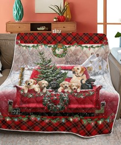 Merry Christmas Quilt Blanket Bedding Set, Christmas Gift, Merry Christmas Dog In Red Truck Quilt Blanket Bedding Set